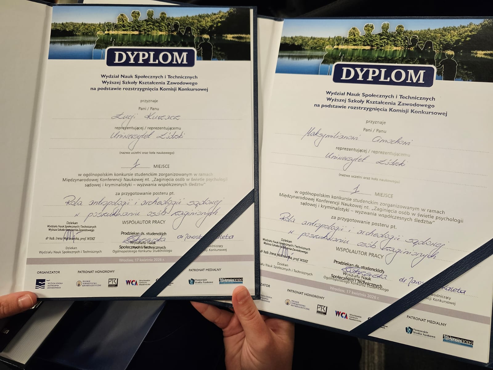 Dyplomy za otrzymanie 1 miejsca